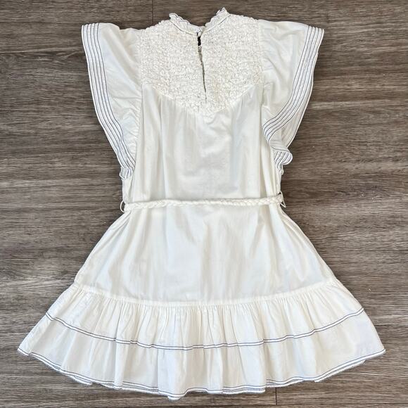 SAYLOR Chantae Smocked Neck Flutter Sleeves White Twill Mini Dress (Sz XS) - Picture 10 of 16